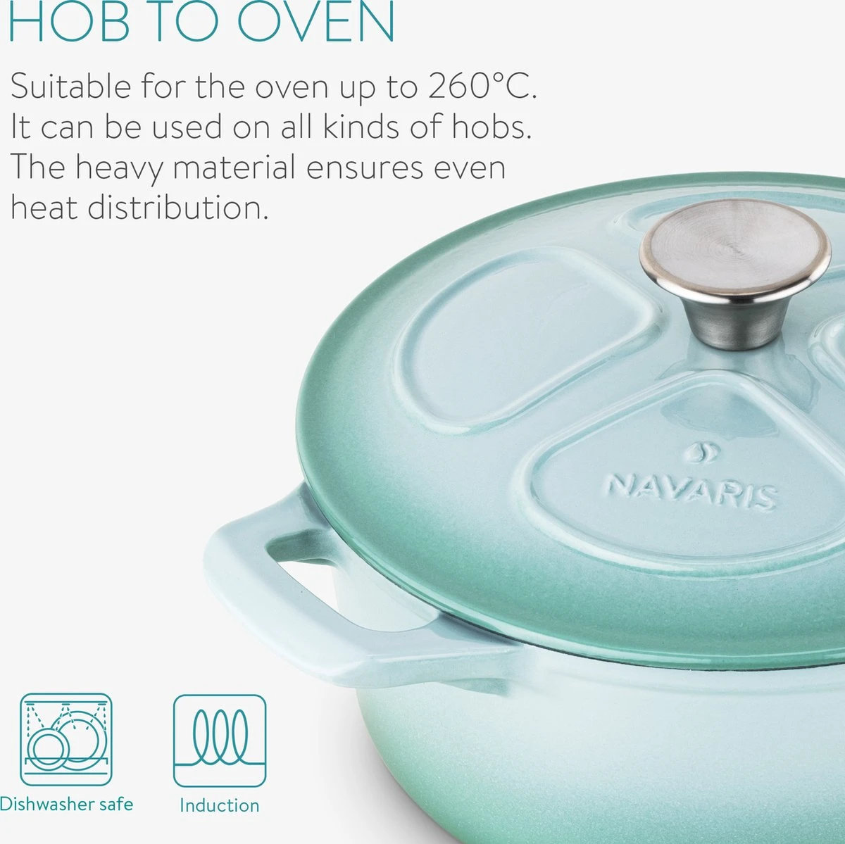 Cocotte En Fonte Navaris Avec Couvercle - Cocotte - Convient Pour La Cuisson à Induction, Gaz Et Vitrocéramique - Passe Au Four Jusqu'à 260 °C - Vert Menthe 2 Cocotte En Fonte Navaris Avec Couvercle - Cocotte - Convient Pour La Cuisson à Induction, Gaz Et Vitrocéramique - Passe Au Four Jusqu'à 260 °C - Vert Menthe – Image 2