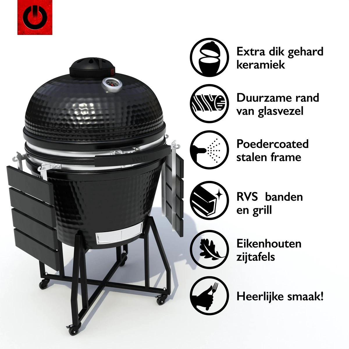 VOLT! BBQ Kamado En Céramique XL / 59 CM / 22 Pouces - Barbecue Grill Grenade 21'' 22'' - Plug & Play - Y Compris Accessoires De BBQ Kamado - Cuisine Extérieure - Barbecue à Charbon De Bois - BBQ à Oeufs - BBQ Kamado - Paroi Épaisse - Zwart 5 VOLT! BBQ Kamado En Céramique XL / 59 CM / 22 Pouces - Barbecue Grill Grenade 21'' 22'' - Plug & Play - Y Compris Accessoires De BBQ Kamado - Cuisine Extérieure - Barbecue à Charbon De Bois - BBQ à Oeufs - BBQ Kamado - Paroi Épaisse - Zwart – Image 5