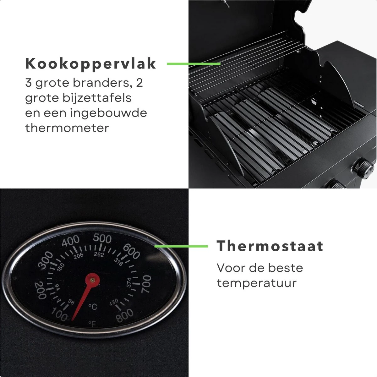 Barbecue à Gaz Cheqo® Avec Brûleurs - BQQ - 106 X 53 X H102 Cm - Mobile De Cuisine D'extérieur - 2 Tables D'appoint - Thermomètre - Métal Enduit De Poudre - 14,7 Kg - Sans Tuyau Ni Régulateur De Pression - Titre Par Défaut 4 Barbecue à Gaz Cheqo® Avec Brûleurs - BQQ - 106 X 53 X H102 Cm - Mobile De Cuisine D'extérieur - 2 Tables D'appoint - Thermomètre - Métal Enduit De Poudre - 14,7 Kg - Sans Tuyau Ni Régulateur De Pression - Titre Par Défaut – Image 4