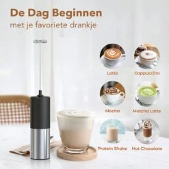 DOWO® - Mousseur à Lait électrique - Mousseur à Lait Manuel - Piles Incluses - Mousseur à Lait - Mousseur à Lait - Zwart & Argent - Acier Inoxydable -Cuisine Fournitures Magasin 1200x1200 1240