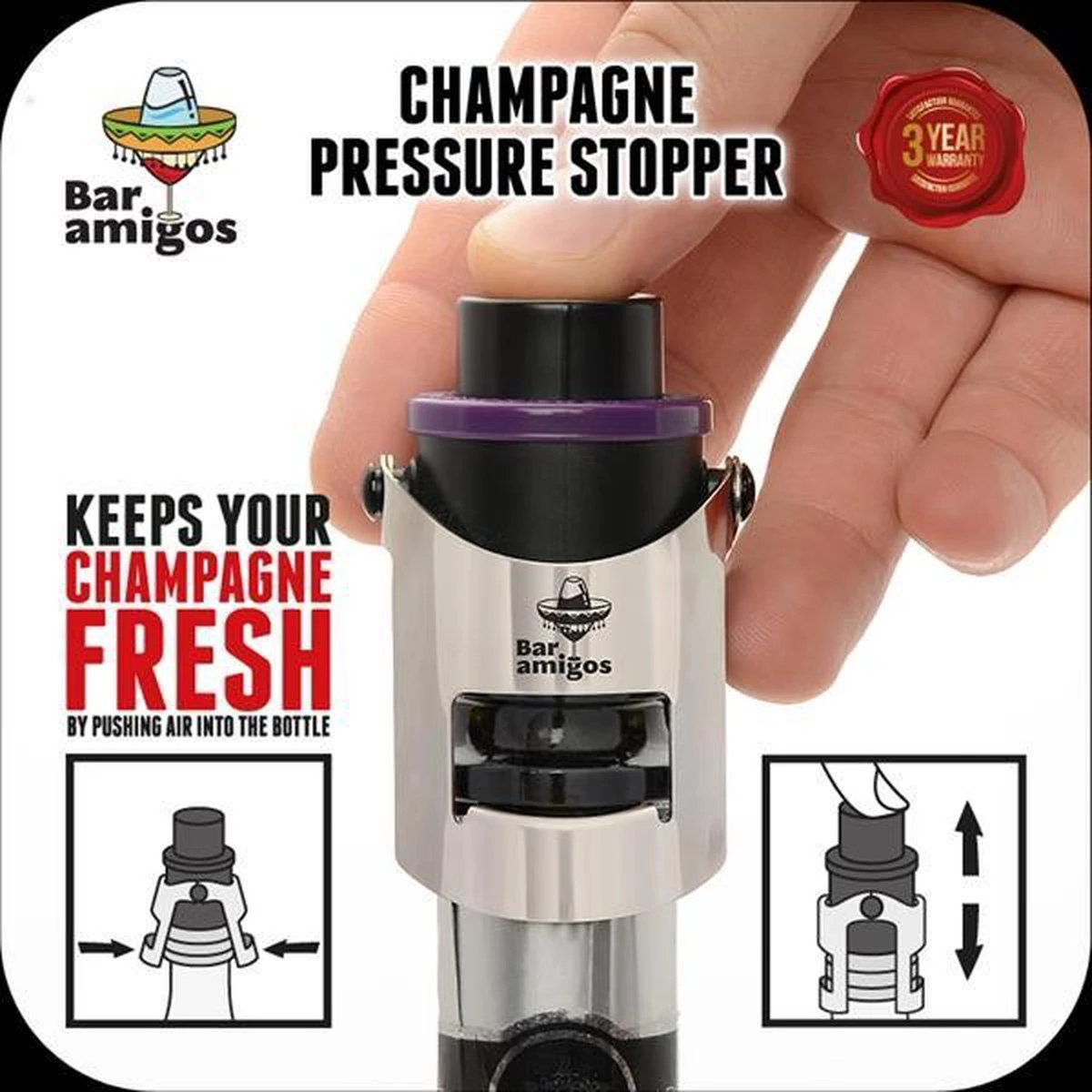 Bar Amigos Champagne Prosecco Bouchon Pressoir à Vin Pétillant - Violet 12 Bar Amigos Champagne Prosecco Bouchon Pressoir à Vin Pétillant - Violet – Image 12