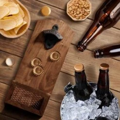 Décapsuleur Avec Bac De Récupération - Ouvre-bière - Décapsuleur Mural - Décapsuleur - Boisson à L'intérieur Et à L'extérieur - Bois Brun - Acier Inoxydable -Cuisine Fournitures Magasin 1200x1200 1339