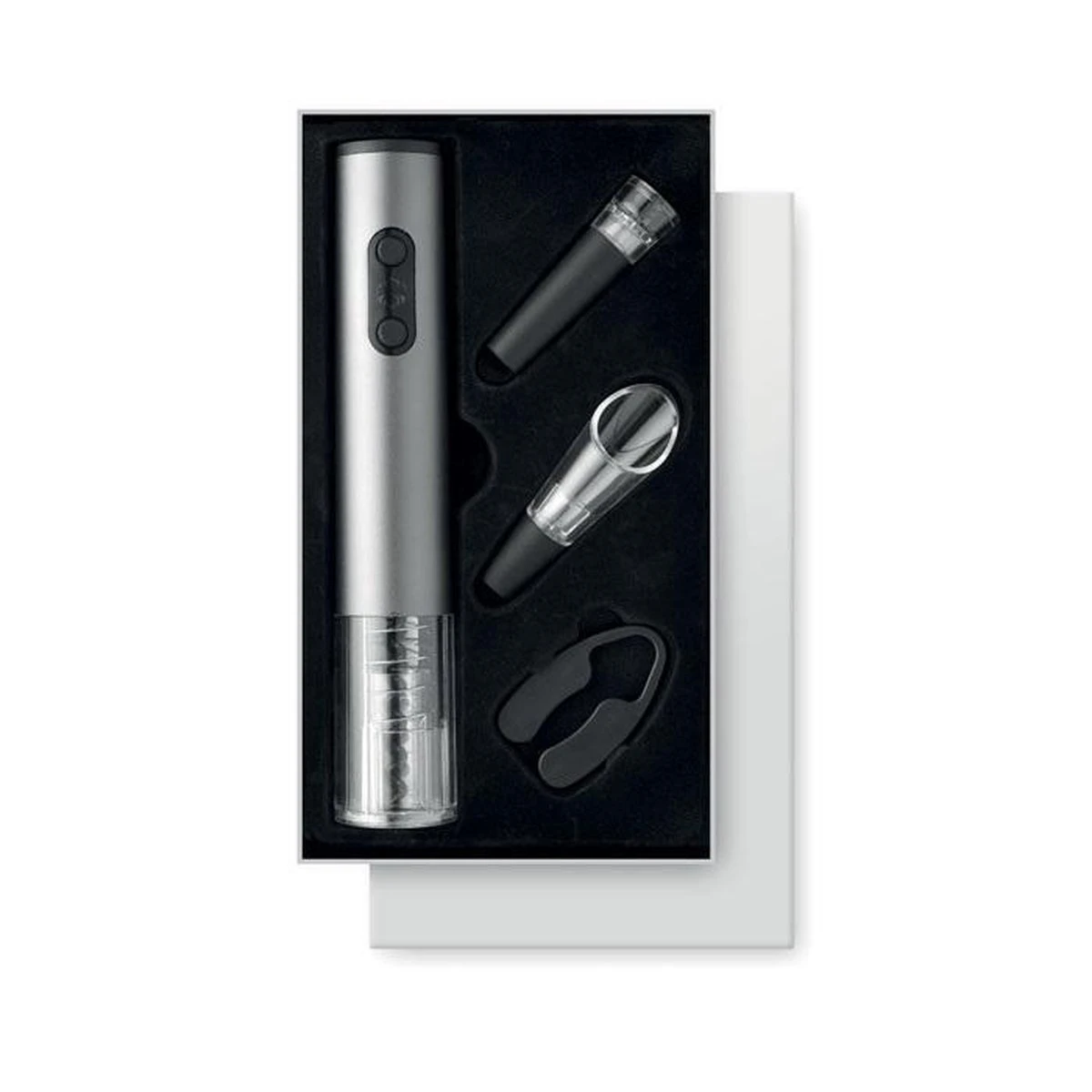 Set à Vin 4 Pièces - Coffret Cadeau Vin Avec Tire-bouchon électrique, Bouchon De Bouteille, Coupe-papier Et Bec Verseur Pour Bouteille De Vin - Wijn & Co 2 Set à Vin 4 Pièces - Coffret Cadeau Vin Avec Tire-bouchon électrique, Bouchon De Bouteille, Coupe-papier Et Bec Verseur Pour Bouteille De Vin - Wijn & Co – Image 2