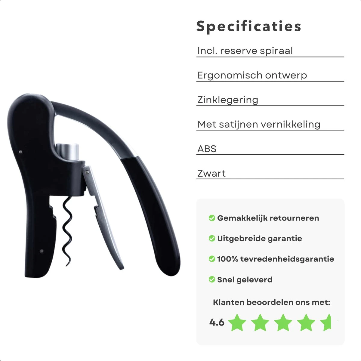 Ouvre-bouteille De Vin De Luxe Cheqo® - Tire-bouchon - Ouvre-bouteille - Robuste - Design Ergonomique - ABS - Qualité Lourde - Avec Spirale De Rechange 5 Ouvre-bouteille De Vin De Luxe Cheqo® - Tire-bouchon - Ouvre-bouteille - Robuste - Design Ergonomique - ABS - Qualité Lourde - Avec Spirale De Rechange – Image 5