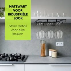 Support à Verre à Vin Suspendu - Support à Vin Pour Verres - Porte-verre à Vin Noir Industriel -Cuisine Fournitures Magasin 1200x1200 1422