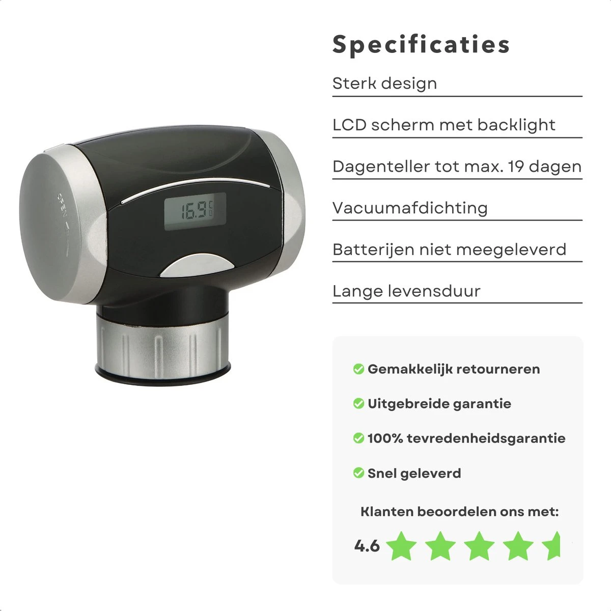 Cheqo® Bouchon à Vin Sous Vide électrique Avec Thermomètre - Pompe à Vide à Vin - Bouchon à Vin - Thermomètre à Vin - Pompe à Vin 4 Cheqo® Bouchon à Vin Sous Vide électrique Avec Thermomètre - Pompe à Vide à Vin - Bouchon à Vin - Thermomètre à Vin - Pompe à Vin – Image 4