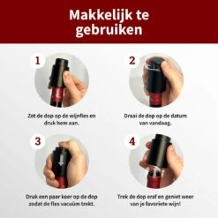 Pompe à Vide Happy Cook® Vin - Bouchon à Vin - Wine Saver - Bouchon à Vin - Avec échelle De Date - Zwart -Cuisine Fournitures Magasin 1200x1200 1473