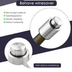 Behave Vin Stopper - Pompe à Vide à Vin - Bouchon à Vin - Bouchon à Vin - Économiseur De Vin - Acier Inoxydable - Bouchon De Bouteilles - Argent -Cuisine Fournitures Magasin 1200x1200 1517