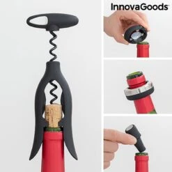 Innovagoods COFFRET A VIN AVEC TIRE-BOUCHON SPIRAL ET ACCESSOIRES FIN STAND 5 PIÈCES - Accessoires Pour Le Vin - Coffret à Vin - Coffret Cadeau Vin - Ouvre-bouteille
