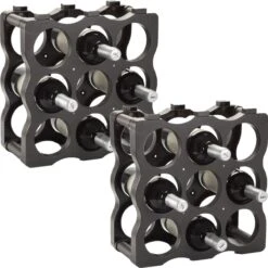 2x Pièces De Porte-bouteilles De Vin / Porte-bouteilles Empilables Pour 9x Bouteilles - Taille 60,5 X 24,5 X 12,5 Cm