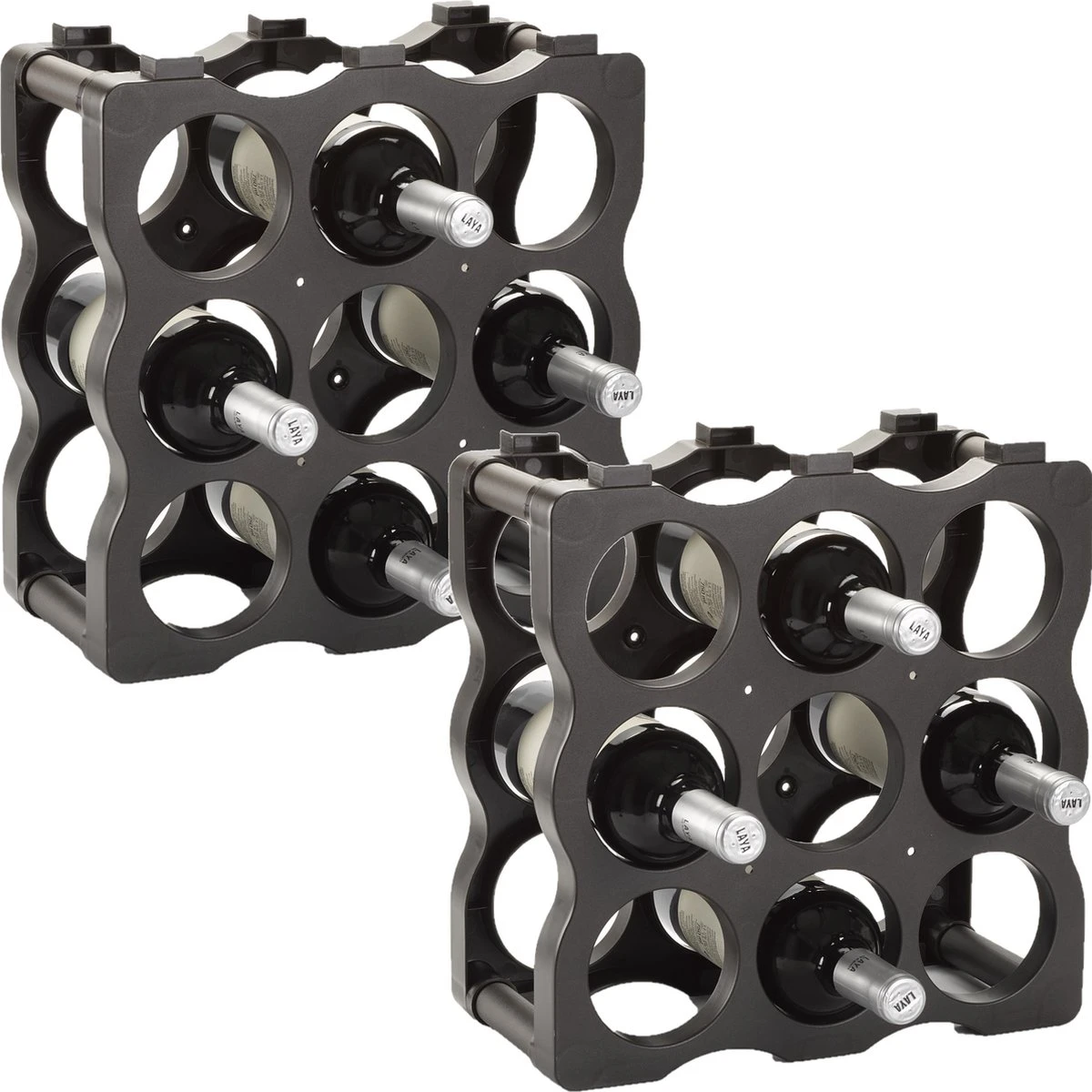 2x Pièces De Porte-bouteilles De Vin / Porte-bouteilles Empilables Pour 9x Bouteilles - Taille 60,5 X 24,5 X 12,5 Cm 1 2x Pièces De Porte-bouteilles De Vin / Porte-bouteilles Empilables Pour 9x Bouteilles - Taille 60,5 X 24,5 X 12,5 Cm