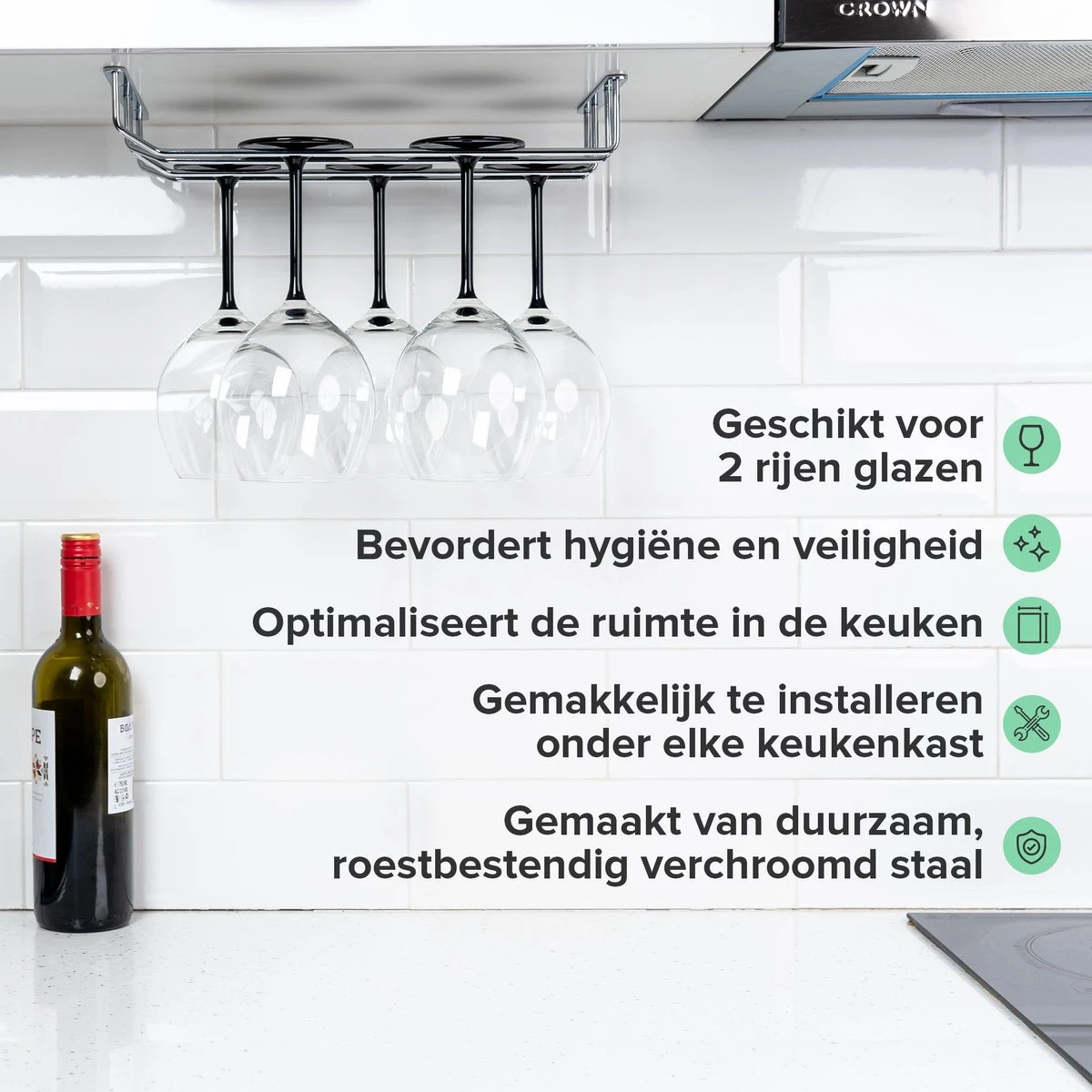 Support De Verre à Vin Copa 2 Rails - Largeur 34,4 Cm - Métal Chromé - Casier à Verre 4 Support De Verre à Vin Copa 2 Rails - Largeur 34,4 Cm - Métal Chromé - Casier à Verre – Image 4