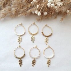 Reconnaître Son Verre à Vin - Marqueur De Verre - Bagues Pour Verre à Vin - Doré - Feuille - Beige