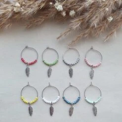 Reconnaître Son Verre à Vin - Belle Plume - Marque-verre - Anneaux Pour Verre à Vin - Argent