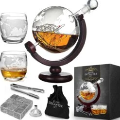 MikaMax Whiskey Globe Decanter Deluxe Set - 0,9 L - Incl. 2 Verres
