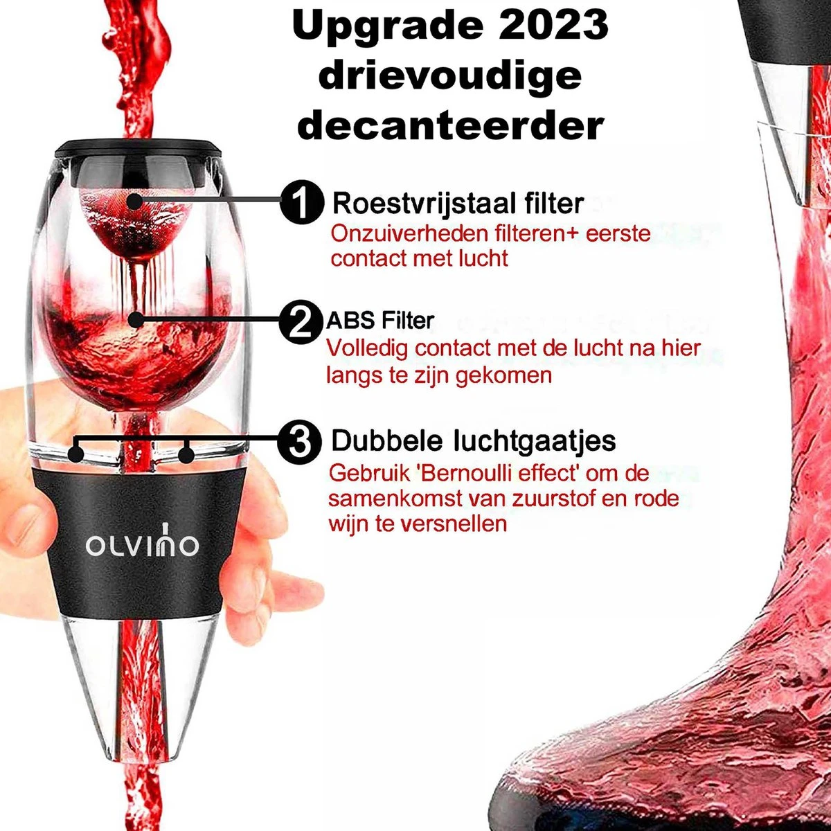 Carafe à Vin - Aérateur De Vin - Incl. Tamis Et Support - Aération 3 Voies - Accessoires De Vêtements Pour Bébé Vin 3 Carafe à Vin - Aérateur De Vin - Incl. Tamis Et Support - Aération 3 Voies - Accessoires De Vêtements Pour Bébé Vin – Image 3