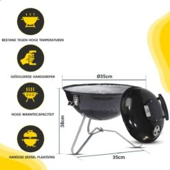 AG Mini Barbecue Ø 35cm - Barbecues à Charbon - Barbecue Kogelbarbecue - Klein Et Léger - Compact - Inox - 4-6 Personnes-Barbecue Rond - Incl. Couvercle - Barbecue Passe Partout -Grille De Ventilation Pour La Régulation De L'oxygène - Zwart -Cuisine Fournitures Magasin 1200x1200 167
