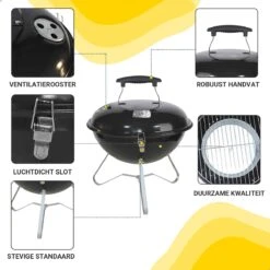 AG Mini Barbecue Ø 35cm - Barbecues à Charbon - Barbecue Kogelbarbecue - Klein Et Léger - Compact - Inox - 4-6 Personnes-Barbecue Rond - Incl. Couvercle - Barbecue Passe Partout -Grille De Ventilation Pour La Régulation De L'oxygène - Zwart -Cuisine Fournitures Magasin 1200x1200 169