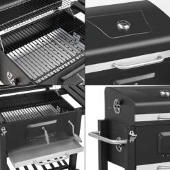 Barbecue - Bbq Charbon De Bois - Grill Chariot Émaillé - Chariot Bbq - 113X53,5X100 Cm, Avec Ouvre - Thermomètre - Cendrier Amovible - Crochet - Planches - Feuille De Charbon De Bois - 3 Grilles - 2 Roues -Cuisine Fournitures Magasin 1200x1200 17