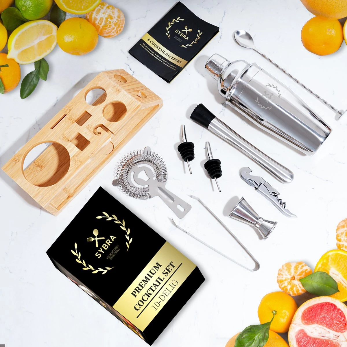 Sybra® Cocktail Set 10 Pièces - Cocktail Book - Cocktail Shaker - Acier Inoxydable 6 Sybra® Cocktail Set 10 Pièces - Cocktail Book - Cocktail Shaker - Acier Inoxydable – Image 6