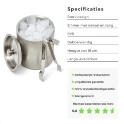 Seau à Glace De Luxe Cheqo® Avec Pince - Double Paroi - Acier Inoxydable - Pince à Glace - Seau à Glaçons - Verrouillable -Cuisine Fournitures Magasin 1200x1200 1912