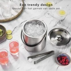 Seau à Glace De Luxe Cheqo® Avec Pince - Double Paroi - Acier Inoxydable - Pince à Glace - Seau à Glaçons - Verrouillable -Cuisine Fournitures Magasin 1200x1200 1914