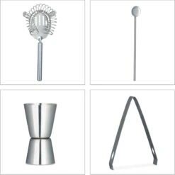 Relaxdays 2x Set à Cocktail 5 Pièces - Set De Bar Avec Shaker - Mixeur De Bar - Set De Shaker à Cocktail - Acier Inoxydable -Cuisine Fournitures Magasin 1200x1200 1936