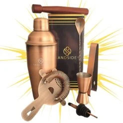 Service à Cocktail Cuivré Premium - Service à Cocktail 7 Pièces Top Class - Shaker à Cocktail 750ml - Coffret Cadeau Luxe