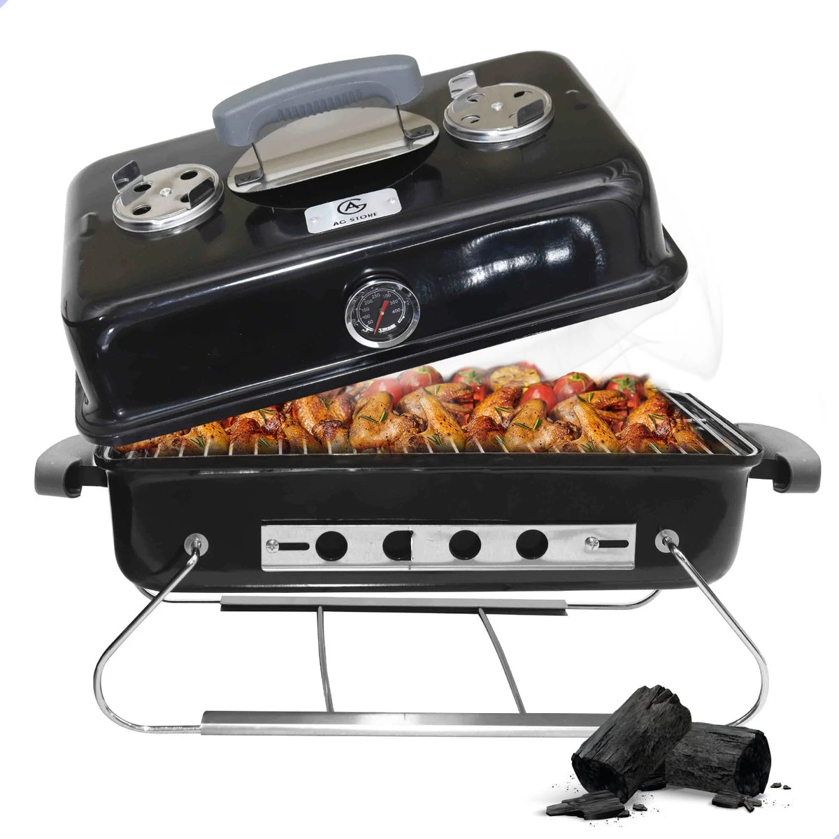 AG To- Go Barbecue Ø44 Cm - Barbecues à Charbon - Incl. Thermomètre - Température Inoxydable - Compact -Barbecue Carré - Incl. Couvercle - Barbecue Traditionnel - 6 Personnes - Partout Grille De Ventilation Pour Régulation D'oxygène - Zwart 2 AG To- Go Barbecue Ø44 Cm - Barbecues à Charbon - Incl. Thermomètre - Température Inoxydable - Compact -Barbecue Carré - Incl. Couvercle - Barbecue Traditionnel - 6 Personnes - Partout Grille De Ventilation Pour Régulation D'oxygène - Zwart – Image 2