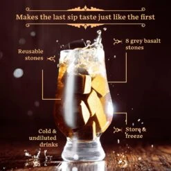 GOURMEO Coffret Cadeau Whisky Pour Homme - Set De 2 Verres à Whisky Tulip Et 8 Pierres De Basalte Réutilisables - Avec Pinces, Sous-verres, Boîte En Pin Et Sac En Velours -Cuisine Fournitures Magasin 1200x1200 2074