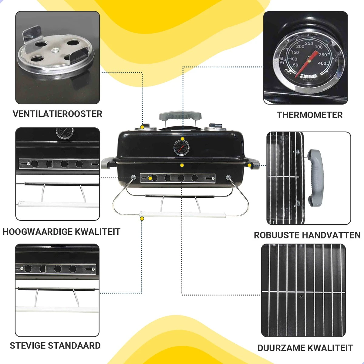 AG To- Go Barbecue Ø44 Cm - Barbecues à Charbon - Incl. Thermomètre - Température Inoxydable - Compact -Barbecue Carré - Incl. Couvercle - Barbecue Traditionnel - 6 Personnes - Partout Grille De Ventilation Pour Régulation D'oxygène - Zwart 7 AG To- Go Barbecue Ø44 Cm - Barbecues à Charbon - Incl. Thermomètre - Température Inoxydable - Compact -Barbecue Carré - Incl. Couvercle - Barbecue Traditionnel - 6 Personnes - Partout Grille De Ventilation Pour Régulation D'oxygène - Zwart – Image 7
