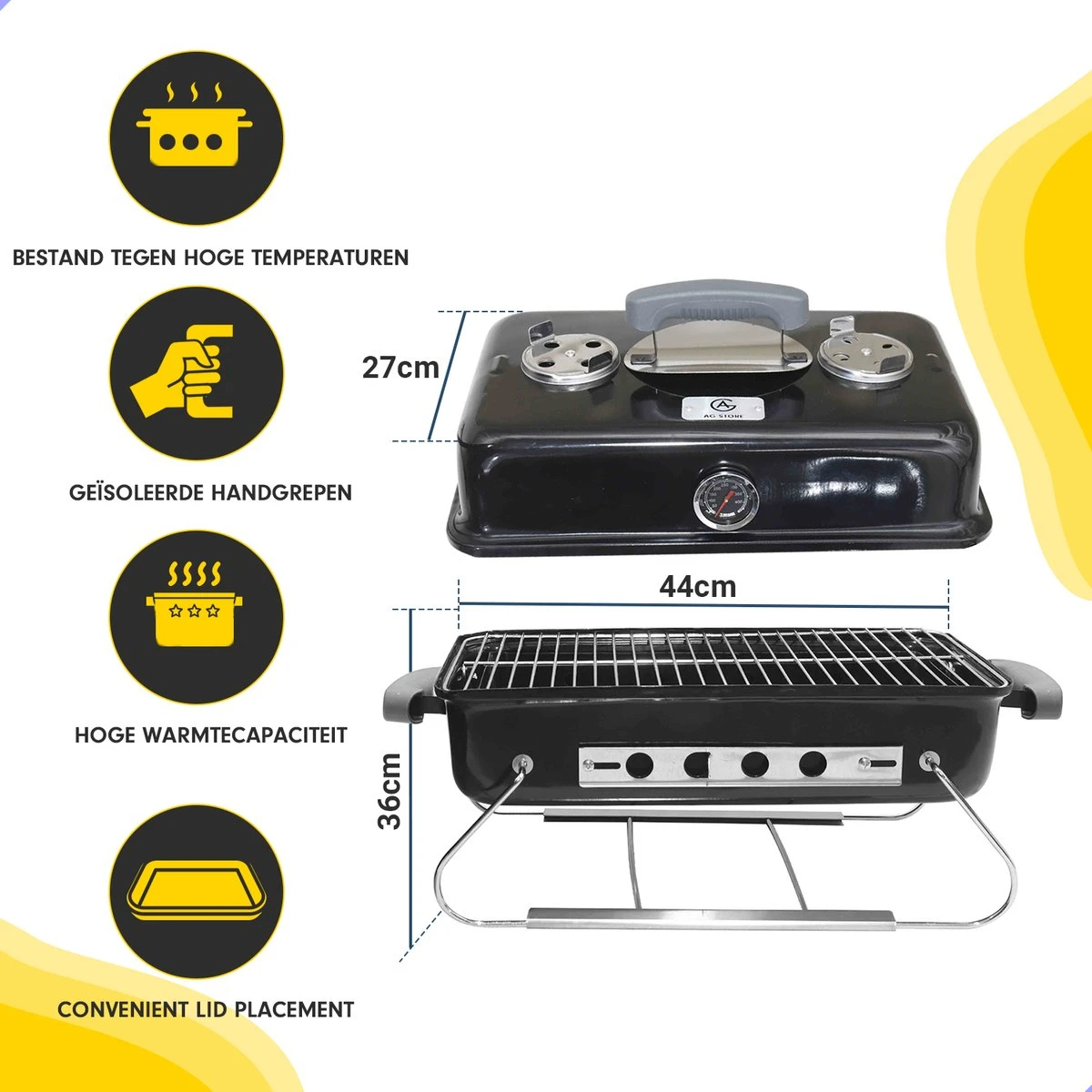 AG To- Go Barbecue Ø44 Cm - Barbecues à Charbon - Incl. Thermomètre - Température Inoxydable - Compact -Barbecue Carré - Incl. Couvercle - Barbecue Traditionnel - 6 Personnes - Partout Grille De Ventilation Pour Régulation D'oxygène - Zwart 10 AG To- Go Barbecue Ø44 Cm - Barbecues à Charbon - Incl. Thermomètre - Température Inoxydable - Compact -Barbecue Carré - Incl. Couvercle - Barbecue Traditionnel - 6 Personnes - Partout Grille De Ventilation Pour Régulation D'oxygène - Zwart – Image 10