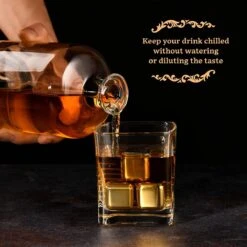 GOURMEO 6 Pierres à Whisky En Acier Inoxydable Doré Avec Coffret Cadeau En Bois - Pierres à Whisky Réutilisables Dans Un Ensemble Comme Alternative Aux Glaçons Classiques -Cuisine Fournitures Magasin 1200x1200 2160