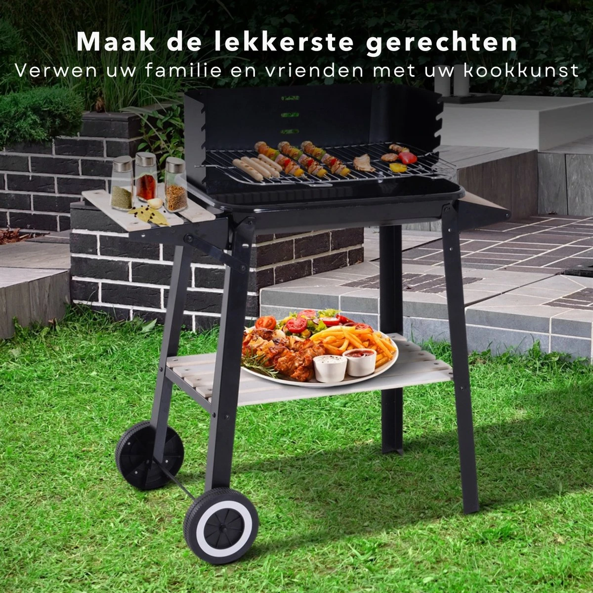 Cheqo® Barbecue Mobile - BBQ Sur Roues - BBQ à Charbon De Bois - Cuisine Extérieure - 45x31cm - 6kg - Paravent Avec Fentes - 2 Roues - Réglable 3 Cheqo® Barbecue Mobile - BBQ Sur Roues - BBQ à Charbon De Bois - Cuisine Extérieure - 45x31cm - 6kg - Paravent Avec Fentes - 2 Roues - Réglable – Image 3