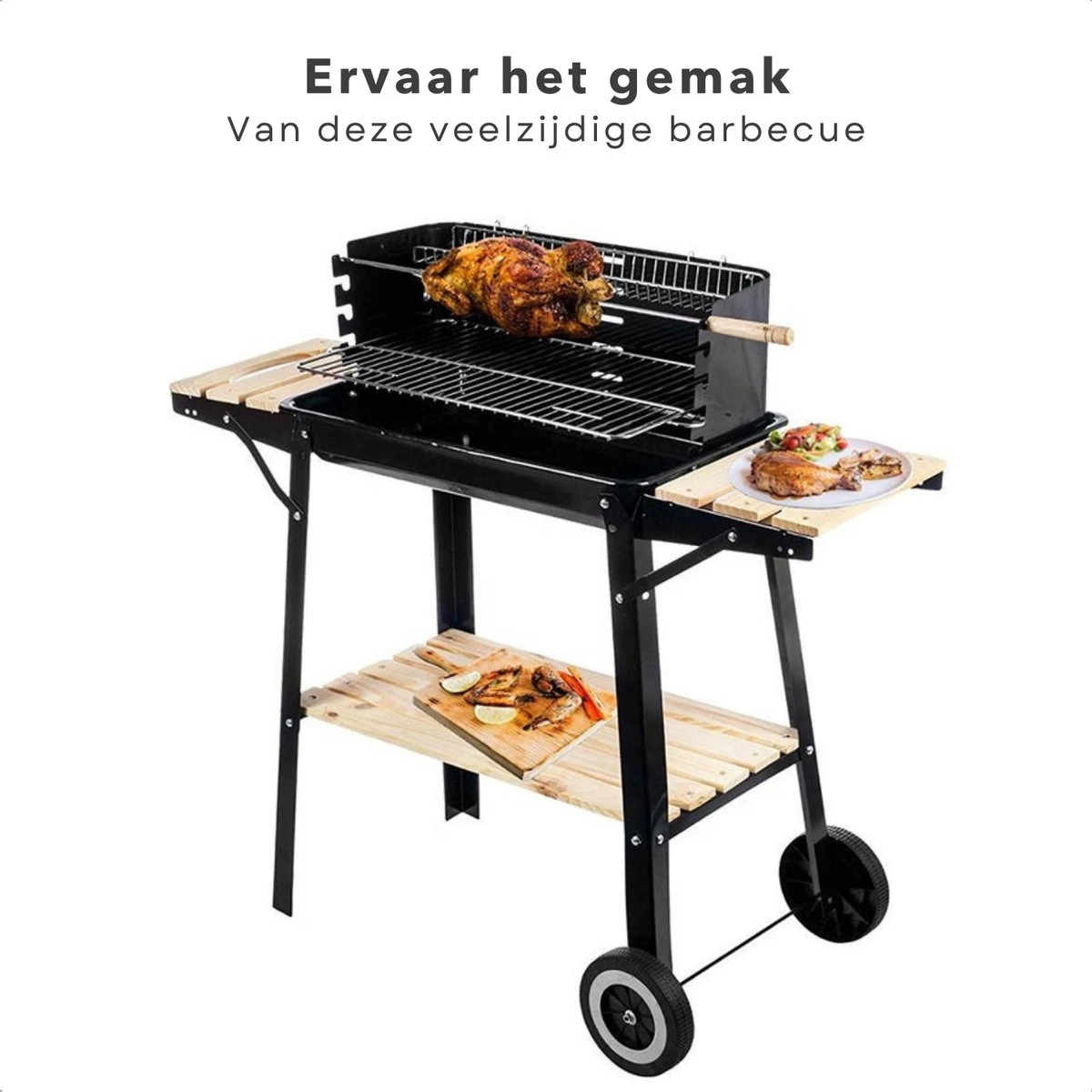 Cheqo® Barbecue Mobile - BBQ Sur Roues - BBQ à Charbon De Bois - Cuisine Extérieure - 45x31cm - 6kg - Paravent Avec Fentes - 2 Roues - Réglable 5 Cheqo® Barbecue Mobile - BBQ Sur Roues - BBQ à Charbon De Bois - Cuisine Extérieure - 45x31cm - 6kg - Paravent Avec Fentes - 2 Roues - Réglable – Image 5