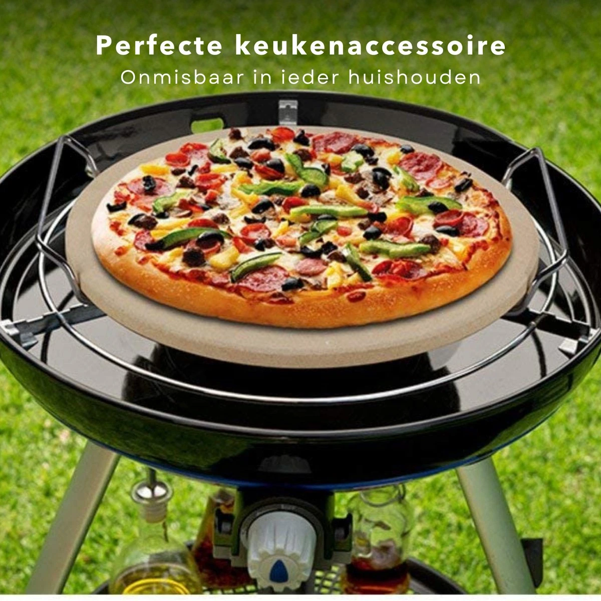 Pierre à Pizza Cheqo® - Pierre à Pizza - Pierre à Four - Pierre à Pizza - Pierre à BBQ - Pierre à Pizza Pour BBQ Et Four - Pierre à Pain - Avec Grille En Métal - ø33cm 3 Pierre à Pizza Cheqo® - Pierre à Pizza - Pierre à Four - Pierre à Pizza - Pierre à BBQ - Pierre à Pizza Pour BBQ Et Four - Pierre à Pain - Avec Grille En Métal - ø33cm – Image 3