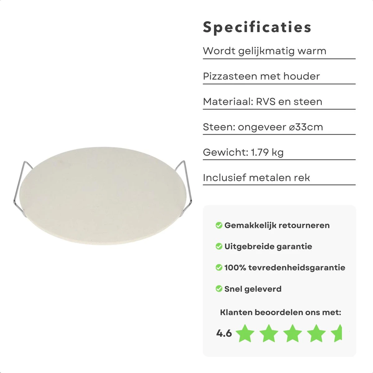 Pierre à Pizza Cheqo® - Pierre à Pizza - Pierre à Four - Pierre à Pizza - Pierre à BBQ - Pierre à Pizza Pour BBQ Et Four - Pierre à Pain - Avec Grille En Métal - ø33cm 4 Pierre à Pizza Cheqo® - Pierre à Pizza - Pierre à Four - Pierre à Pizza - Pierre à BBQ - Pierre à Pizza Pour BBQ Et Four - Pierre à Pain - Avec Grille En Métal - ø33cm – Image 4
