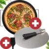 YUGN BLACK Pizza Stone BBQ FR Pelle à Pizza 30cm Spatule à Pizza - Pierre à Pizza Four Pierre à Pizza Ronde De 33 CM - Fabriquée En Cordiérite Uniek Pelle à Pizza En Céramique En Acier Inoxydable