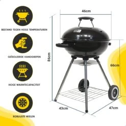 Barbecue AG Ø 46 Cm - Barbecues à Charbon - Barbecue Kogelbarbecue Incl. Thermomètre - Température Inoxydable - Barbecue Rond - Incl. Couvercle Et Roues - Barbecue Traditionnel - 7 Personnes - Grille De Ventilation Pour Régulation Oxygène - Zwart - -Cuisine Fournitures Magasin 1200x1200 23