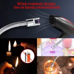 PENDEI Briquet électrique Rechargeable USB Avec Indicateur De Batterie LED Cou Flexible 360 Degrés Coupe-vent Pour Bougies Barbecue Feux D'artifice Cuisinière à Gaz Cuisine Camping -Cuisine Fournitures Magasin 1200x1200 2349