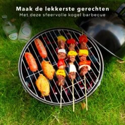 Cheqo® Kogelbarbecue - BBQ à Charbon De Bois - Barbecue - Barbecue De Table - Zwart - Ø 32cm - Surface De Cuisson 30cm - Grille De Ventilation Réglable - Capot Rond Verrouillable -Cuisine Fournitures Magasin 1200x1200 239