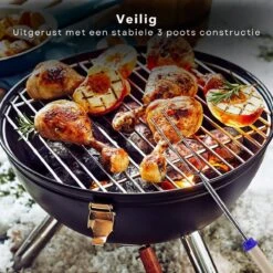 Cheqo® Kogelbarbecue - BBQ à Charbon De Bois - Barbecue - Barbecue De Table - Zwart - Ø 32cm - Surface De Cuisson 30cm - Grille De Ventilation Réglable - Capot Rond Verrouillable -Cuisine Fournitures Magasin 1200x1200 241