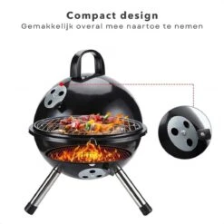 Cheqo® Kogelbarbecue - BBQ à Charbon De Bois - Barbecue - Barbecue De Table - Zwart - Ø 32cm - Surface De Cuisson 30cm - Grille De Ventilation Réglable - Capot Rond Verrouillable -Cuisine Fournitures Magasin 1200x1200 242