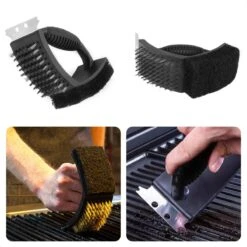 Cheqo® Brosse à Barbecue 3 En 1 - Brosse à BBQ Avec Grattoir - Gratte, Sable Et Brosse - Brosse En Plastique Et Grattoir En Acier Inoxydable - Nettoyage De Grille De Barbecue - 25 Cm
