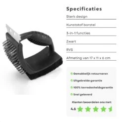 Cheqo® Brosse à Barbecue 3 En 1 - Brosse à BBQ Avec Grattoir - Gratte, Sable Et Brosse - Brosse En Plastique Et Grattoir En Acier Inoxydable - Nettoyage De Grille De Barbecue - 25 Cm -Cuisine Fournitures Magasin 1200x1200 2470