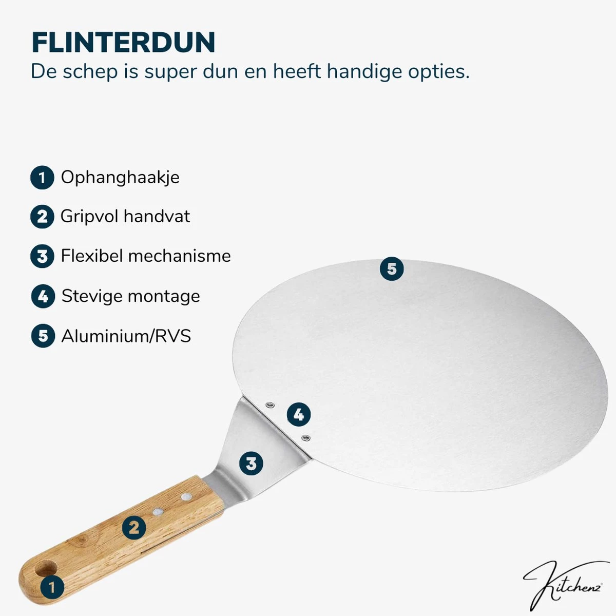 Kitchenz Pelle à Pizza Acier Inoxydable - Pelle à Pizza Pour BBQ - Manche Bois - 25,5 CM 2 Kitchenz Pelle à Pizza Acier Inoxydable - Pelle à Pizza Pour BBQ - Manche Bois - 25,5 CM – Image 2