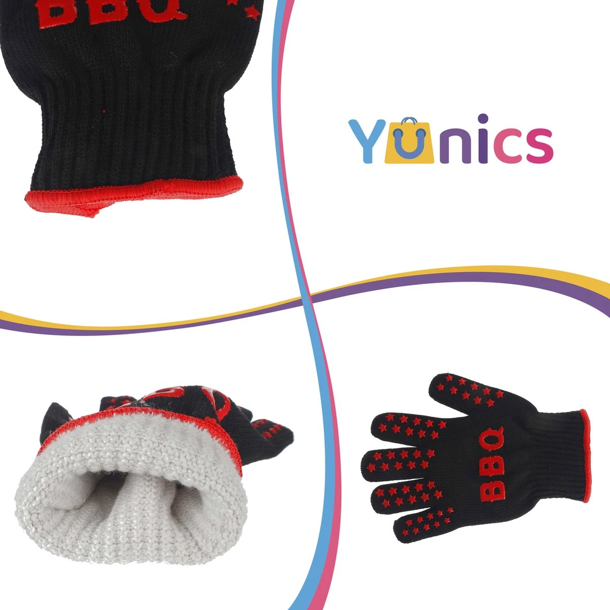 Gants BBQ YUNICS ® - Gants BBQ Résistant à La Chaleur - Accessoires BBQ - Rouge/ Zwart 2 Gants BBQ YUNICS ® - Gants BBQ Résistant à La Chaleur - Accessoires BBQ - Rouge/ Zwart – Image 2
