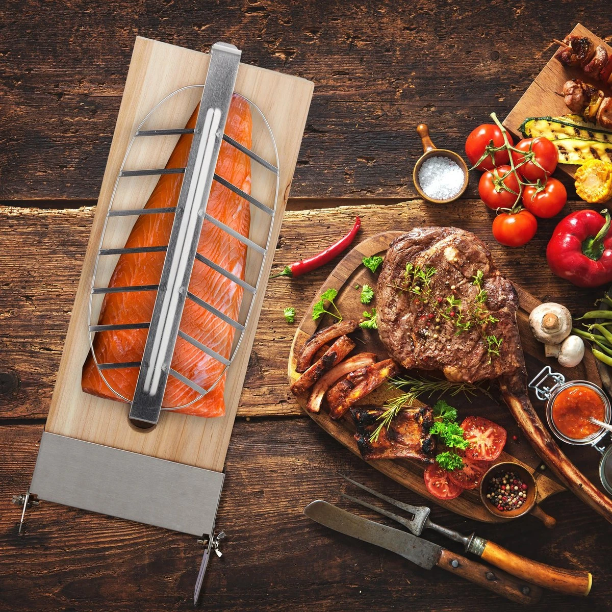 Relaxdays Ensemble De 2 Planches à Saumon Finlandais - Bois De Cèdre - Planche à Fumer Barbecue - Support Ovale - Pinces 3 Relaxdays Ensemble De 2 Planches à Saumon Finlandais - Bois De Cèdre - Planche à Fumer Barbecue - Support Ovale - Pinces – Image 3