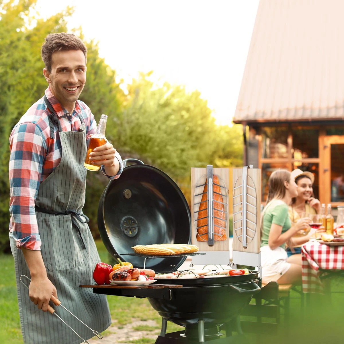 Relaxdays Ensemble De 2 Planches à Saumon Finlandais - Bois De Cèdre - Planche à Fumer Barbecue - Support Ovale - Pinces 5 Relaxdays Ensemble De 2 Planches à Saumon Finlandais - Bois De Cèdre - Planche à Fumer Barbecue - Support Ovale - Pinces – Image 5