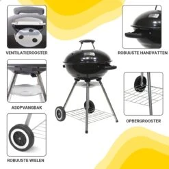 Barbecue AG Ø 46 Cm - Barbecues à Charbon - Barbecue Kogelbarbecue Incl. Thermomètre - Température Inoxydable - Barbecue Rond - Incl. Couvercle Et Roues - Barbecue Traditionnel - 7 Personnes - Grille De Ventilation Pour Régulation Oxygène - Zwart - -Cuisine Fournitures Magasin 1200x1200 29